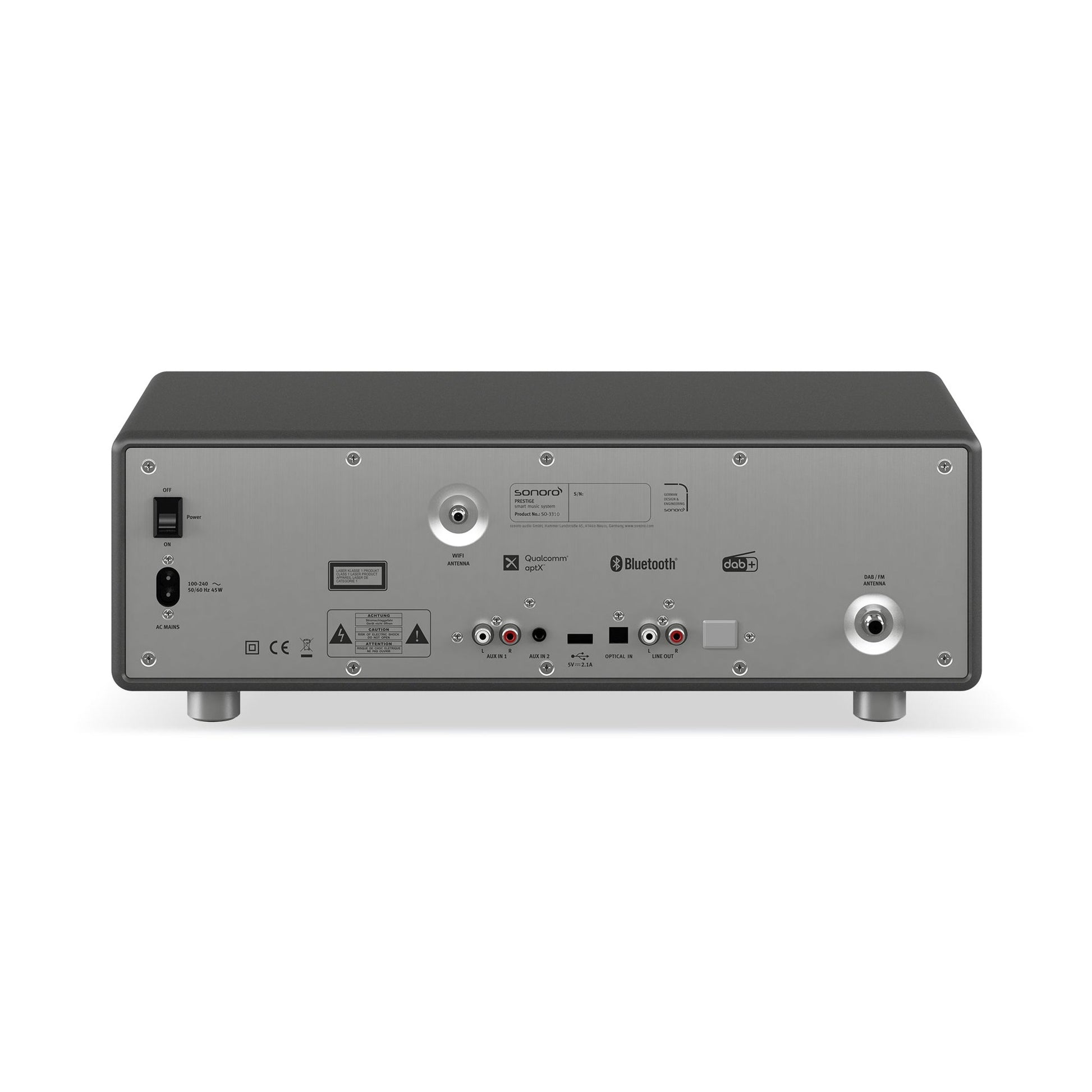Sonoro Prestige All-in-One Rückansicht mit Anschlussfeld, Graphit matt
