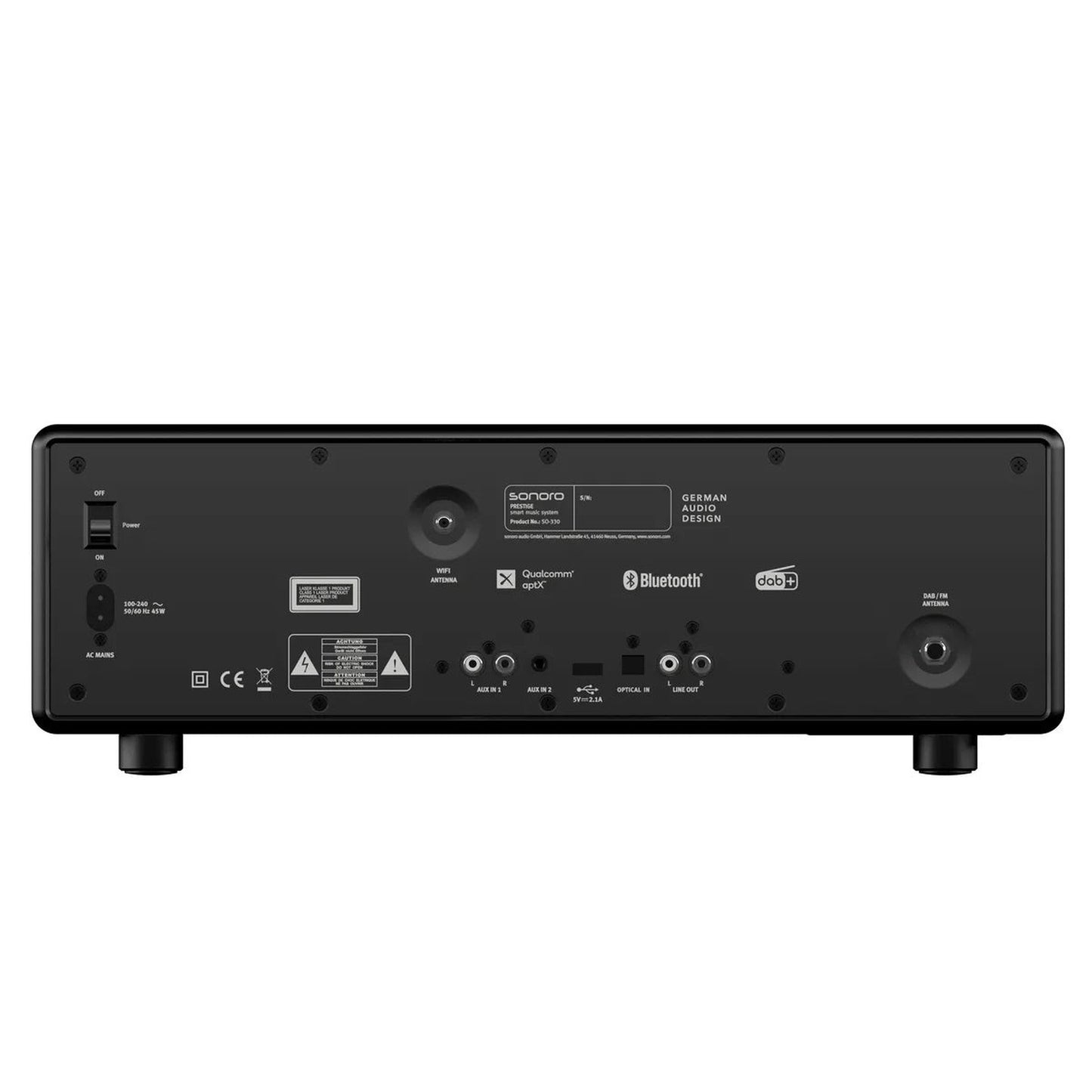 Sonoro Prestige All-in-One Rückansicht mit Anschlussfeld, Schwarz matt