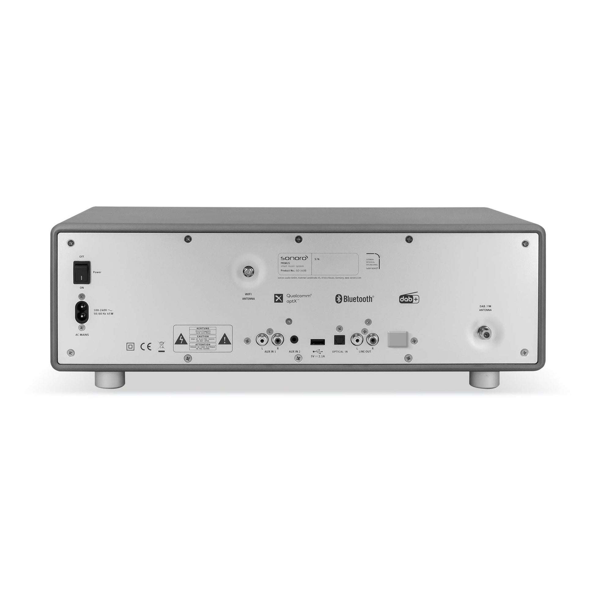 Sonoro Primus Musiksystem Rückansicht mit Anschlüssen, Graphit matt