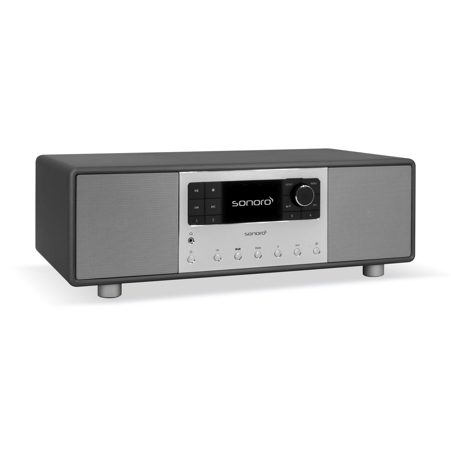 Sonoro Primus Musiksystem Schrägansicht von links, Graphit matt