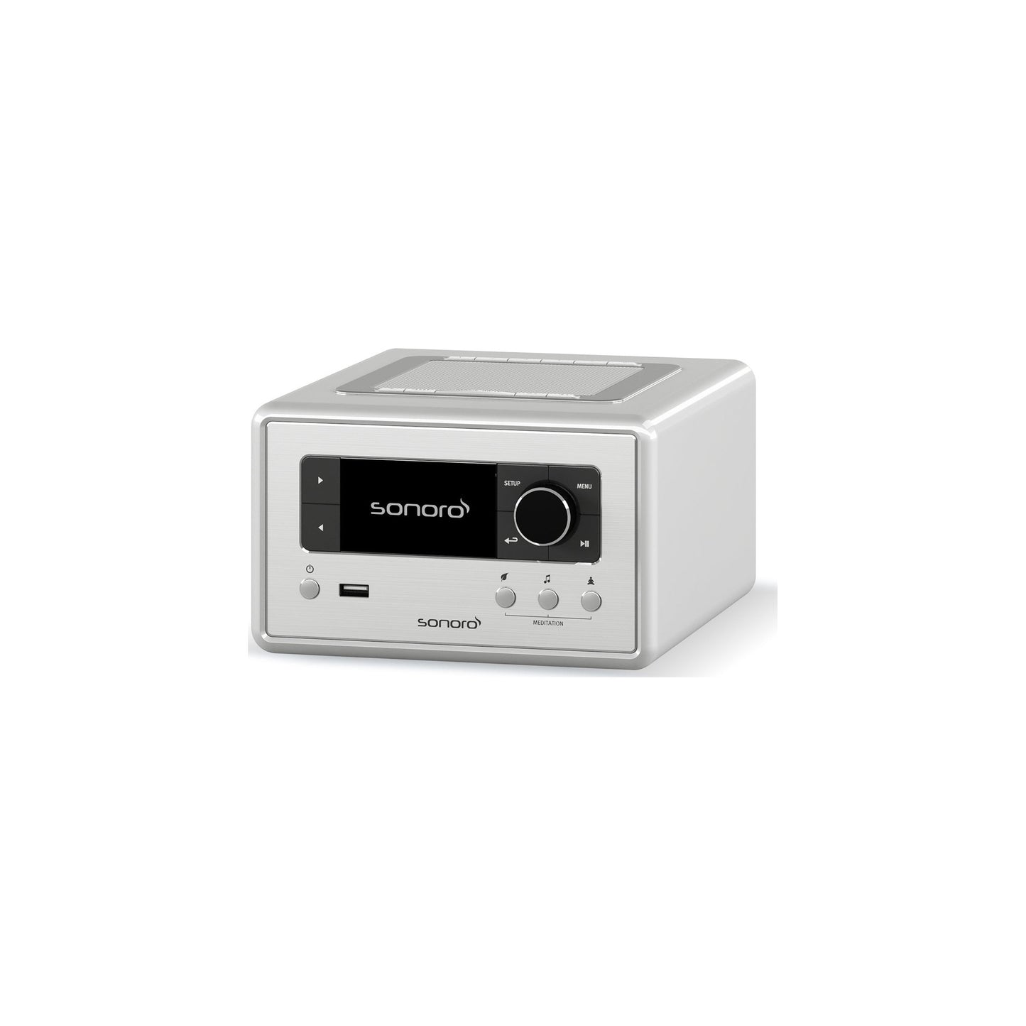 Sonoro Relax Internetradio Schrägansicht von rechts, Silber hochglänzend