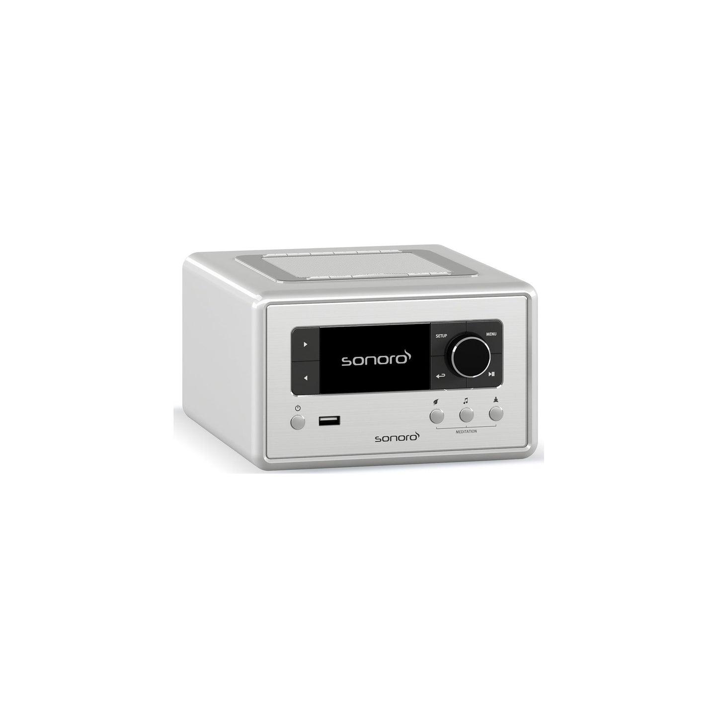 Sonoro Relax Internetradio Schrägansicht von links, Silber hochglänzend