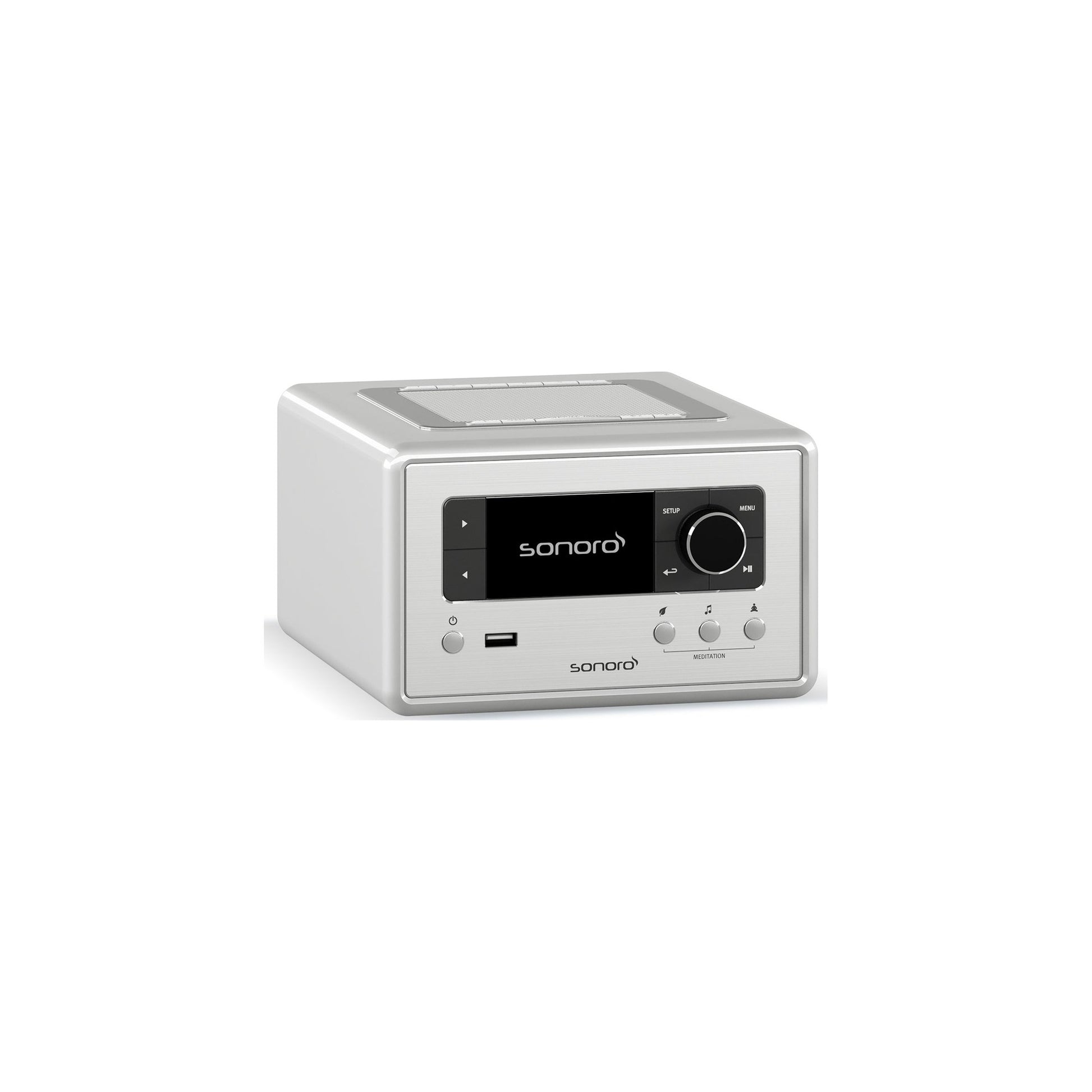 Sonoro Relax Internetradio Schrägansicht von links, Silber hochglänzend