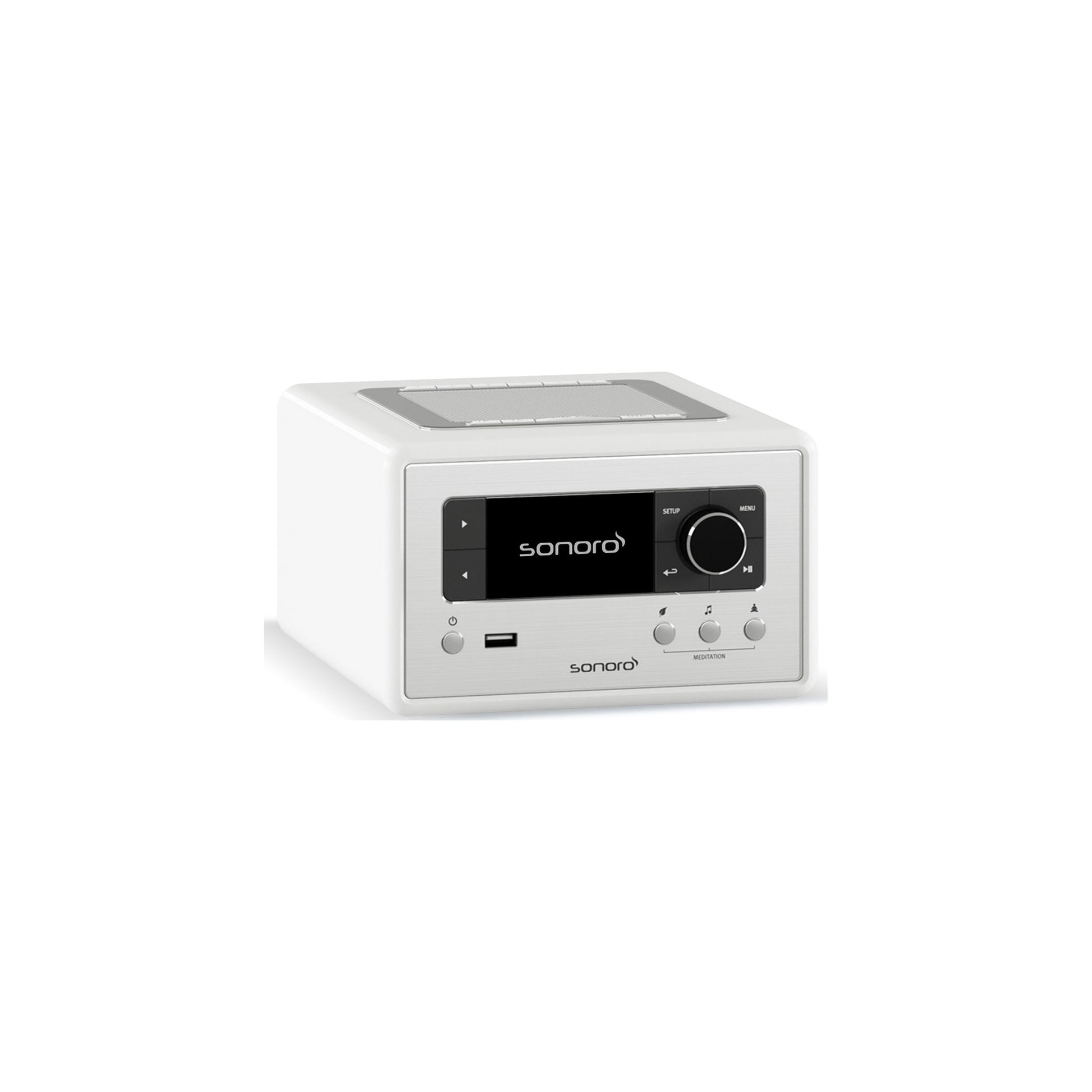 Sonoro Relax Internetradio Schrägansicht von links, Weiss hochglänzend