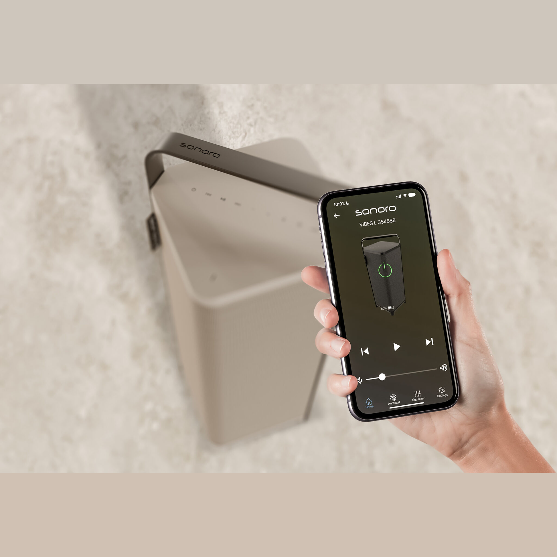 Sonoro Vibes L Bluetooth-Lautsprecher Lifestyle mit Smartphone-App, Tan
