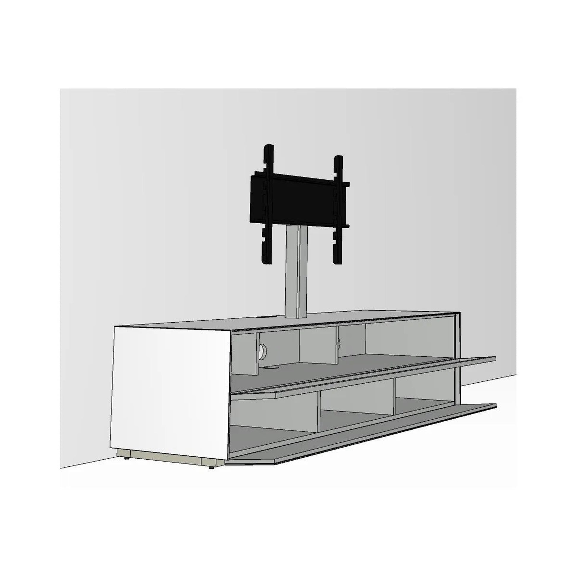Sonorous Elements EX31-PF Lowboard Weiss Ätzglas Schrägansicht mit TV-Halterung