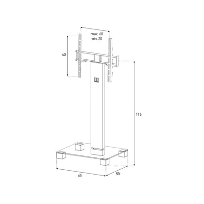Sonorous PL2510 TV-Standfuss Masszeichnung Schwarzglas-Alu mit Massangaben