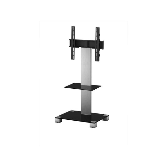 Sonorous PL2515-B-SLV TV-Standfuss Frontansicht in Schwarzglas-Alu mit Geräteablage