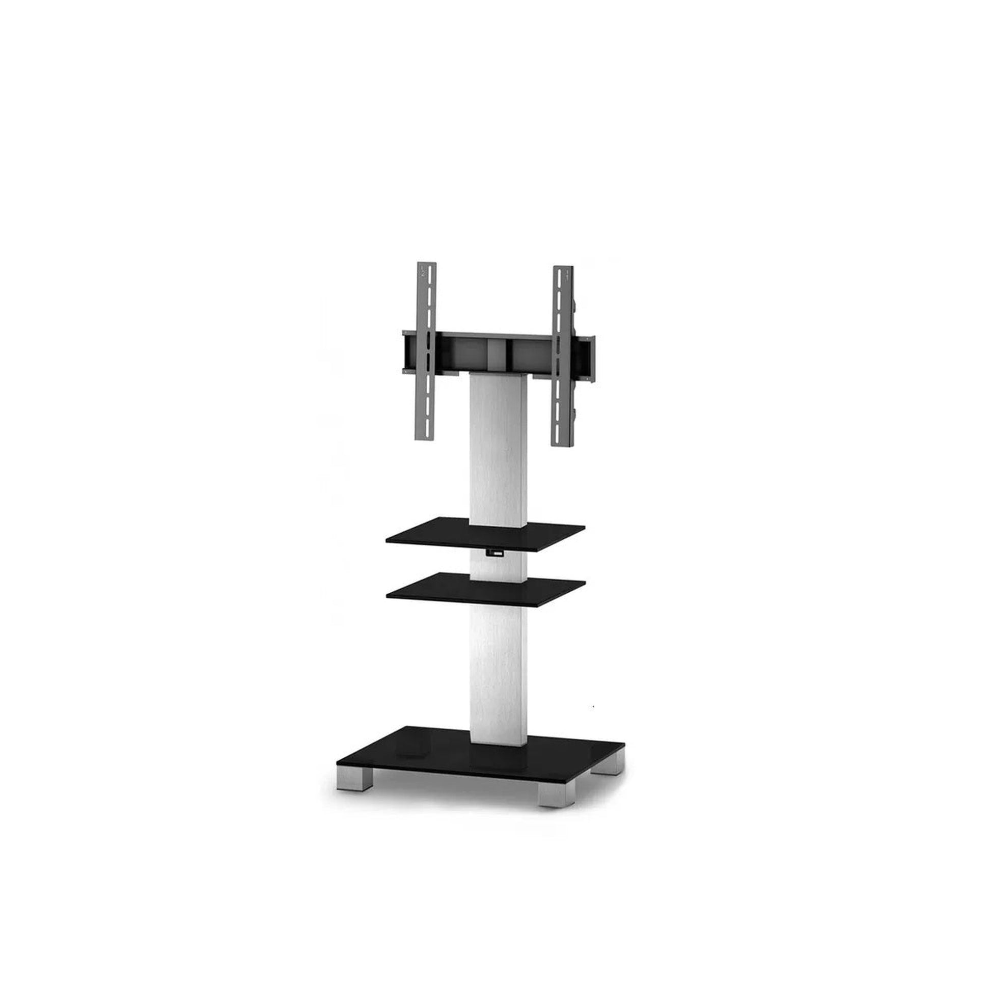 Sonorous PL2525-B-INX TV-Standfuss Frontansicht in Schwarzglas-Alu mit zwei Geräteablagen