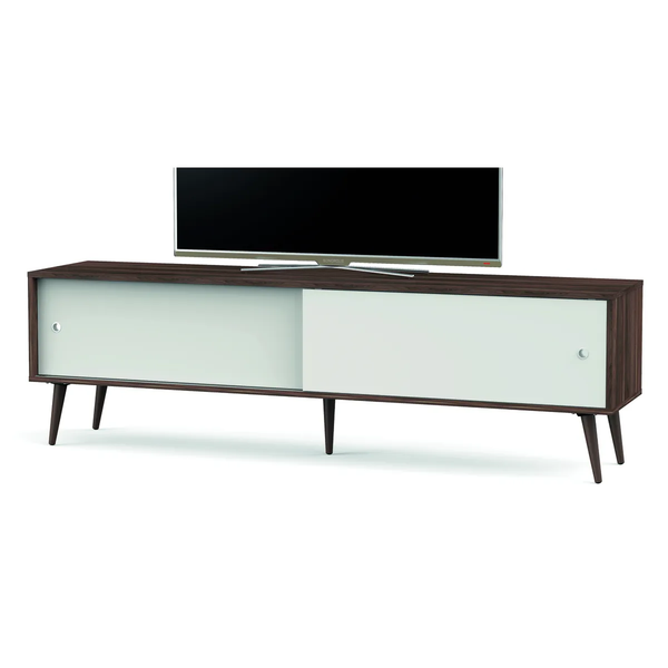 Sonorous Retro 180 Lowboard Victoria-Weissglanz Schrägansicht mit aufgestelltem Fernseher