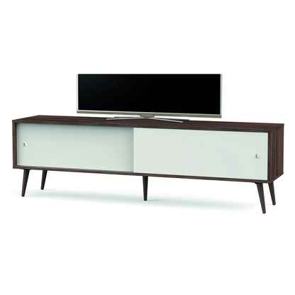 Sonorous Retro 180 Lowboard Victoria-Weissglanz Schrägansicht mit aufgestelltem Fernseher