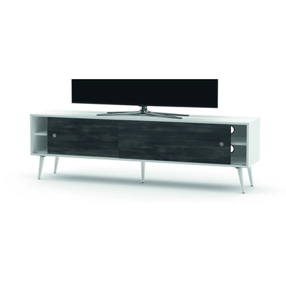 Sonorous Retro 180 Lowboard Weiss-Nordic Wood Schrägansicht mit aufgestelltem Fernseher