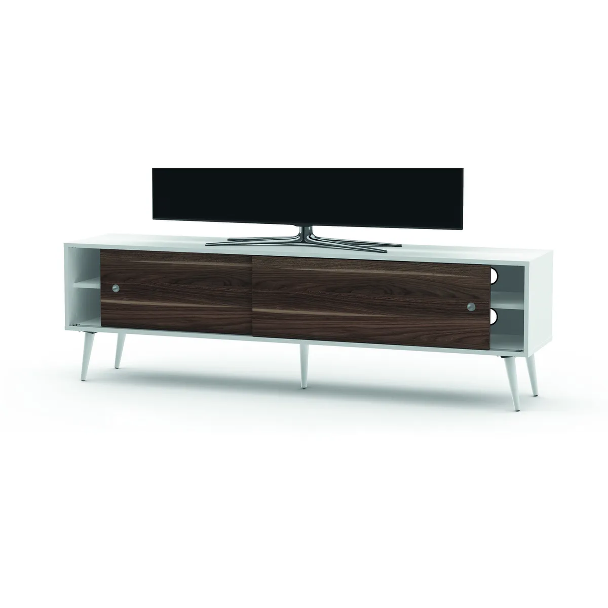 Sonorous Retro 180 Lowboard Weiss-Victoria Schrägansicht mit aufgestelltem Fernseher