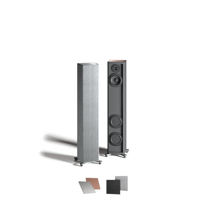 Sonox X100 Standlautsprecher in Hellgrau und Anthrazit mit den zwei beiliegenden Deckplatten