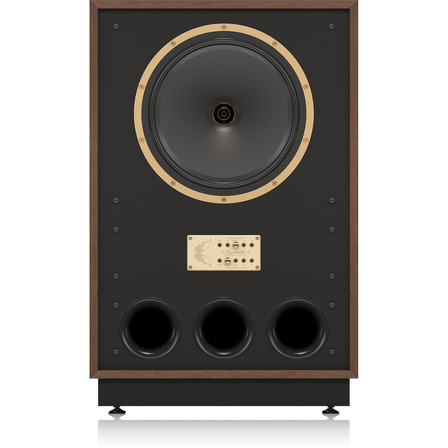 Tannoy Arden Legacy Standlautsprecher Frontansicht ohne Frontbespannung, Dual-Concentric-Chassis, drei Reflexöffnungen