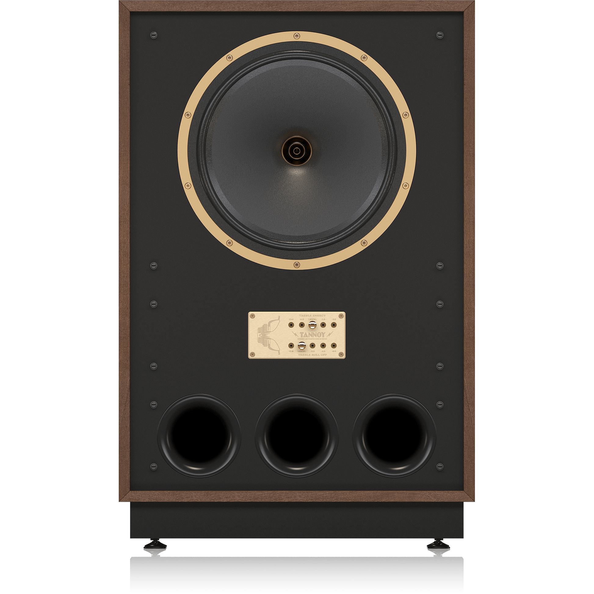 Tannoy Arden Legacy Standlautsprecher Frontansicht ohne Frontbespannung, Dual-Concentric-Chassis, drei Reflexöffnungen