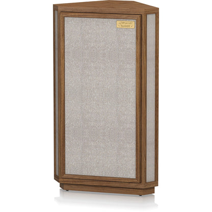 Tannoy Autograph Mini Regallautsprecher Schrägansicht von links mit montierter Frontbespannung