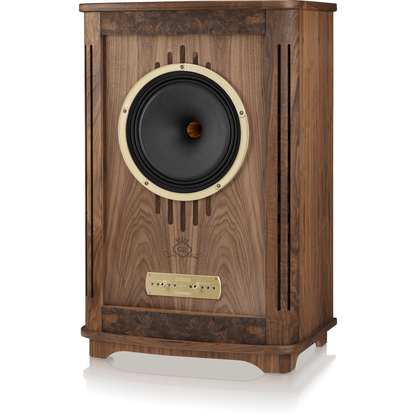 Tannoy Canterbury GR Standlautsprecher Schrägansicht ohne Frontbespannung, Gehäuse in Nussbaum