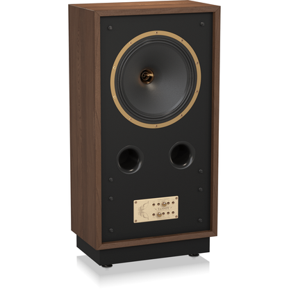 Tannoy Cheviot Legacy Standlautsprecher Schrägansicht von links ohne Frontbespannung, Nussbaum-Gehäuse