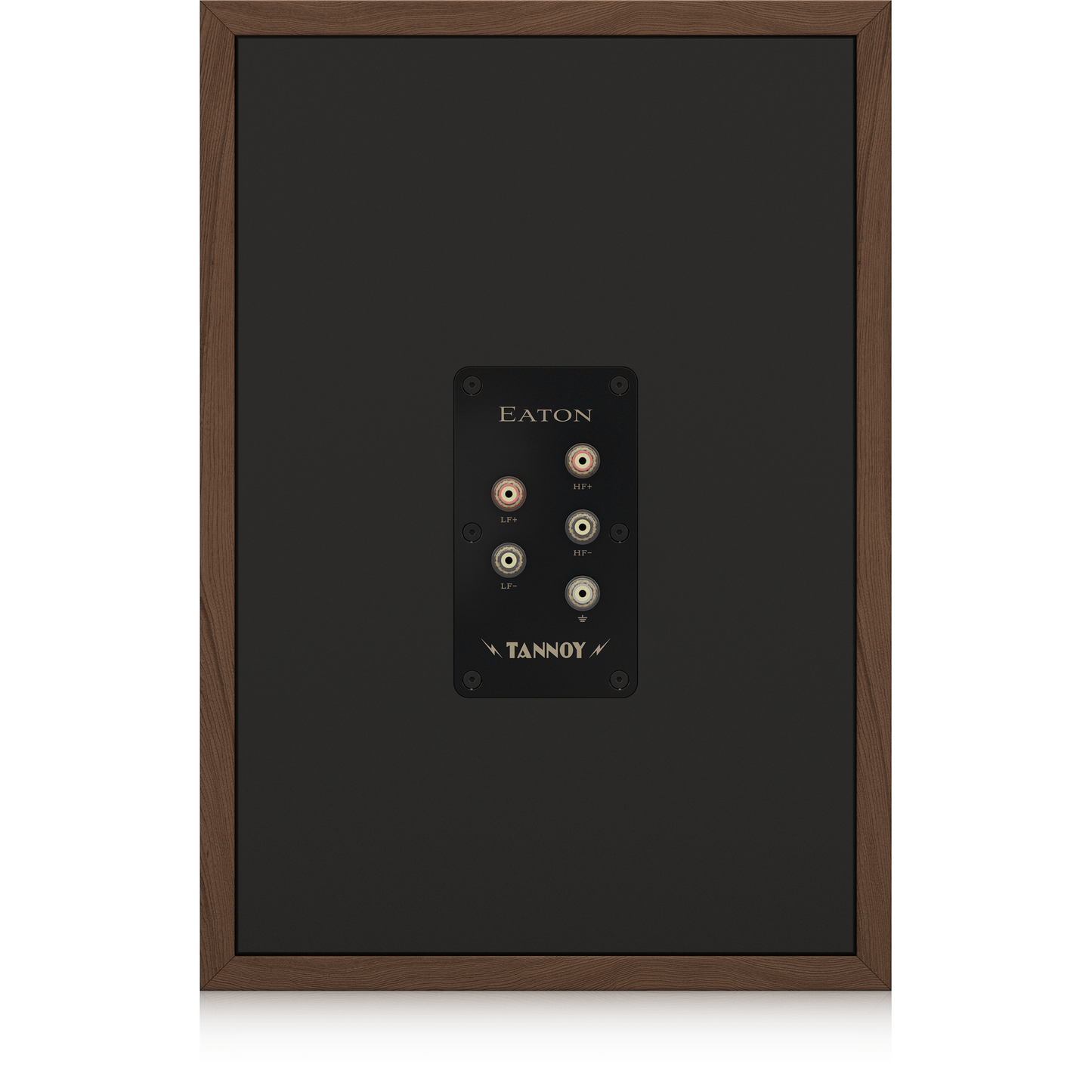 Tannoy Eaton Legacy Regallautsprecher Rückansicht mit Anschlussfeld, Bi-Wiring-Terminals und Erdungsklemme