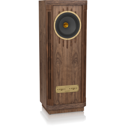 Tannoy Kensington GR Standlautsprecher Schrägansicht von links ohne Frontbespannung, Nussbaumgehäuse