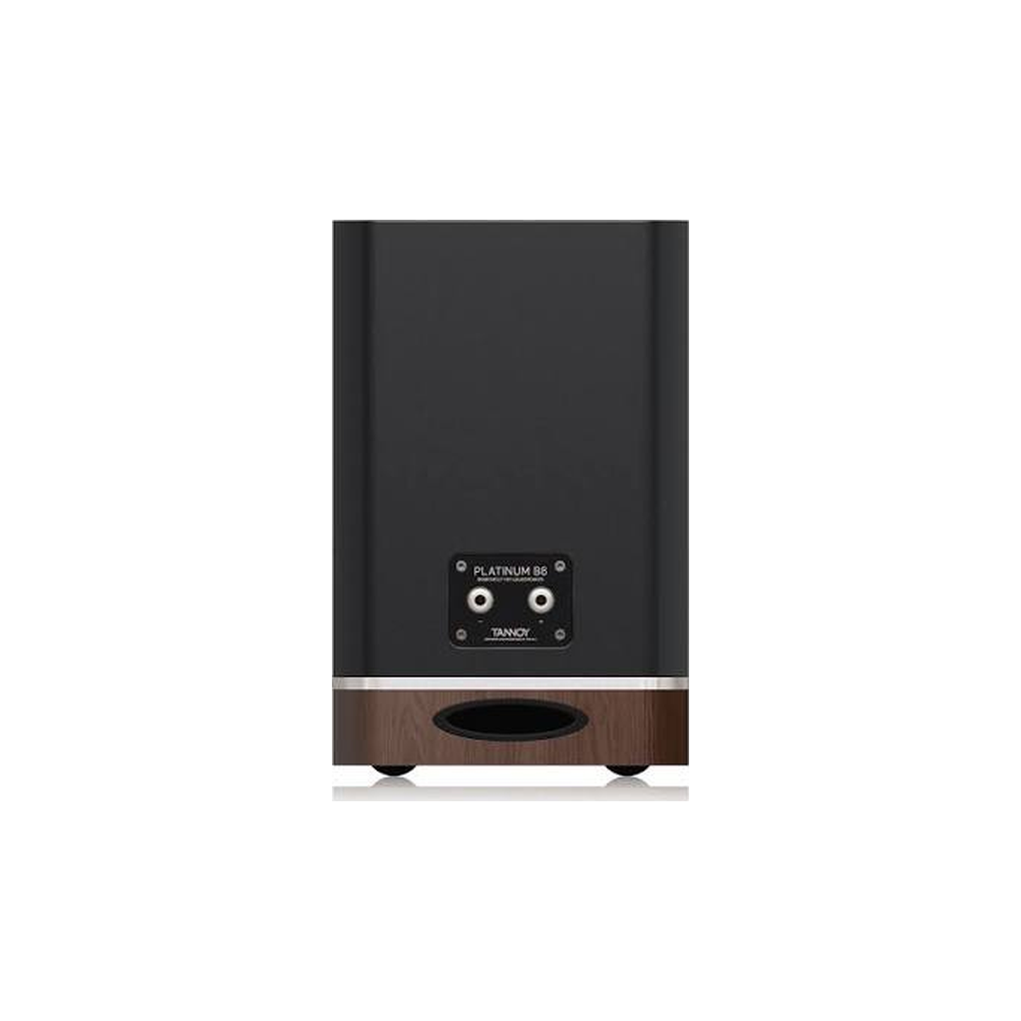 Tannoy Platinum B6 Regallautsprecher Schwarz/Holz dunkel Rückansicht mit Terminal und Bassreflexöffnung