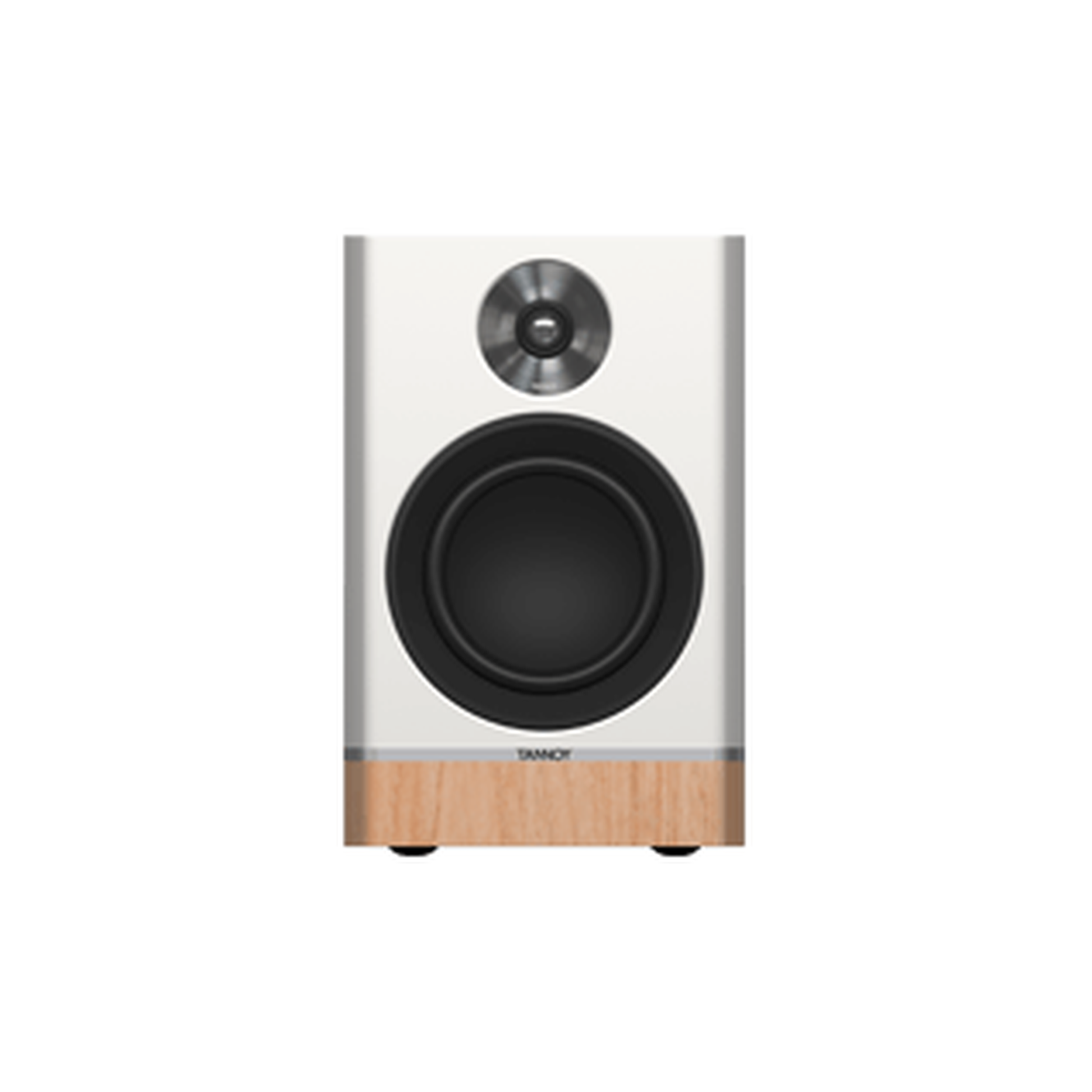 Tannoy Platinum B6 Regallautsprecher Weiss/Holz hell Frontansicht ohne Frontbespannung