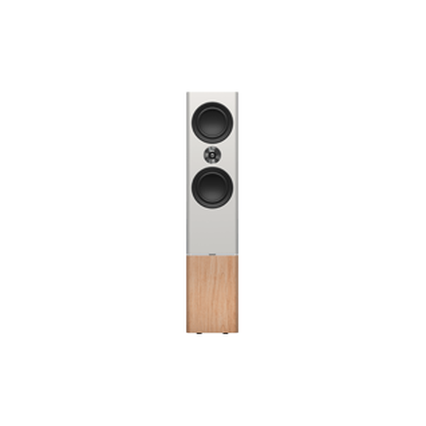 Tannoy Platinum F6 Standlautsprecher Weiss/Holz hell Frontansicht ohne Frontbespannung