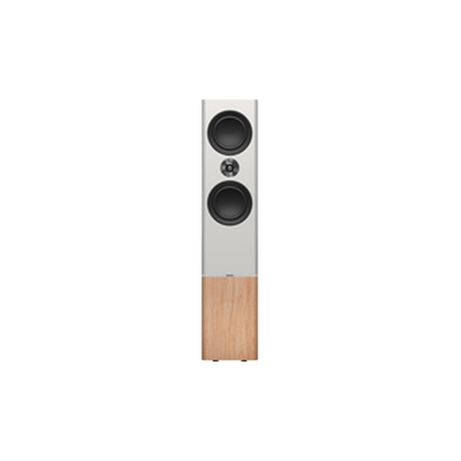 Tannoy Platinum F6 Standlautsprecher Weiss/Holz hell Frontansicht ohne Frontbespannung