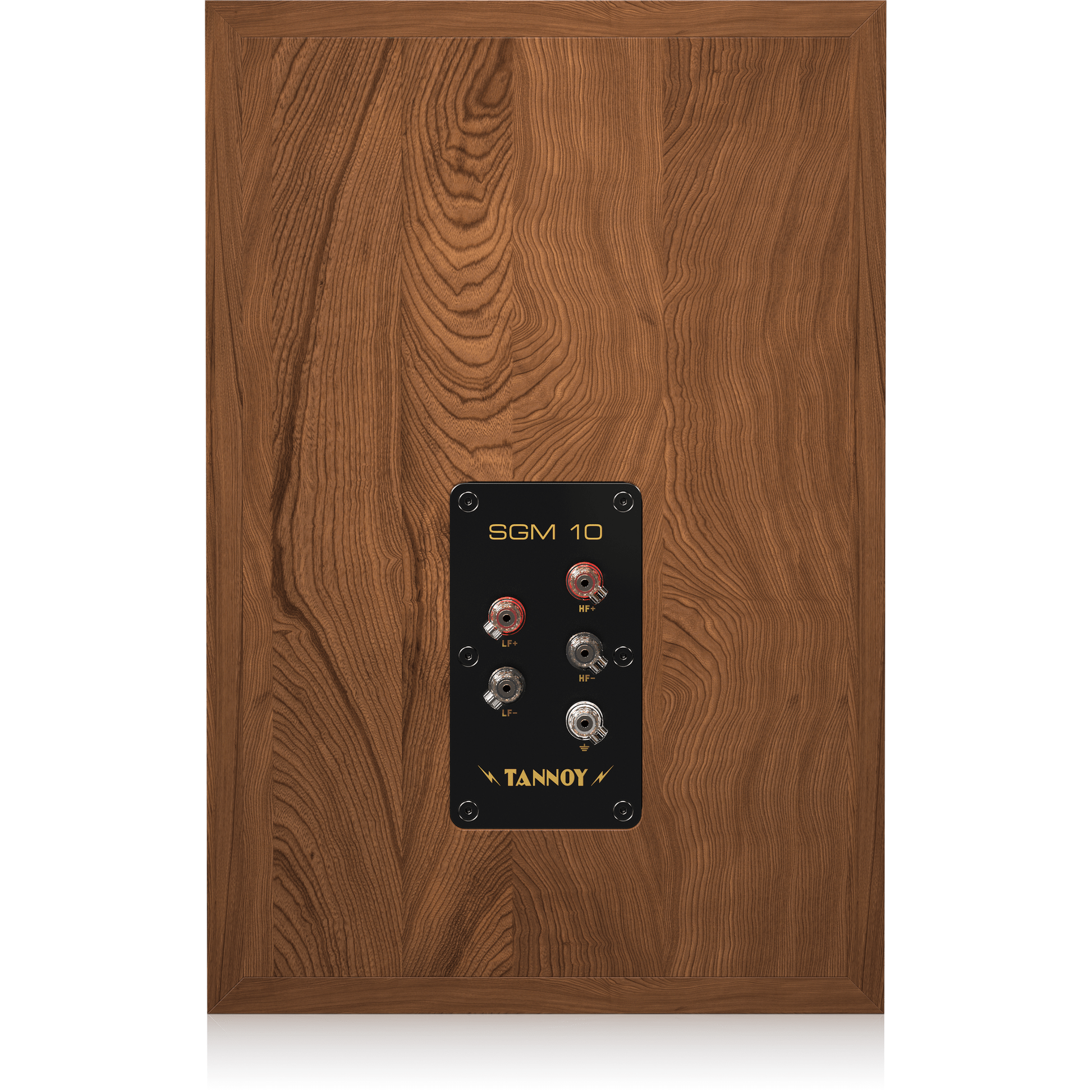 Tannoy SGM 10 Regallautsprecher Rückansicht mit Anschlussfeld und Nussbaum-Furnier