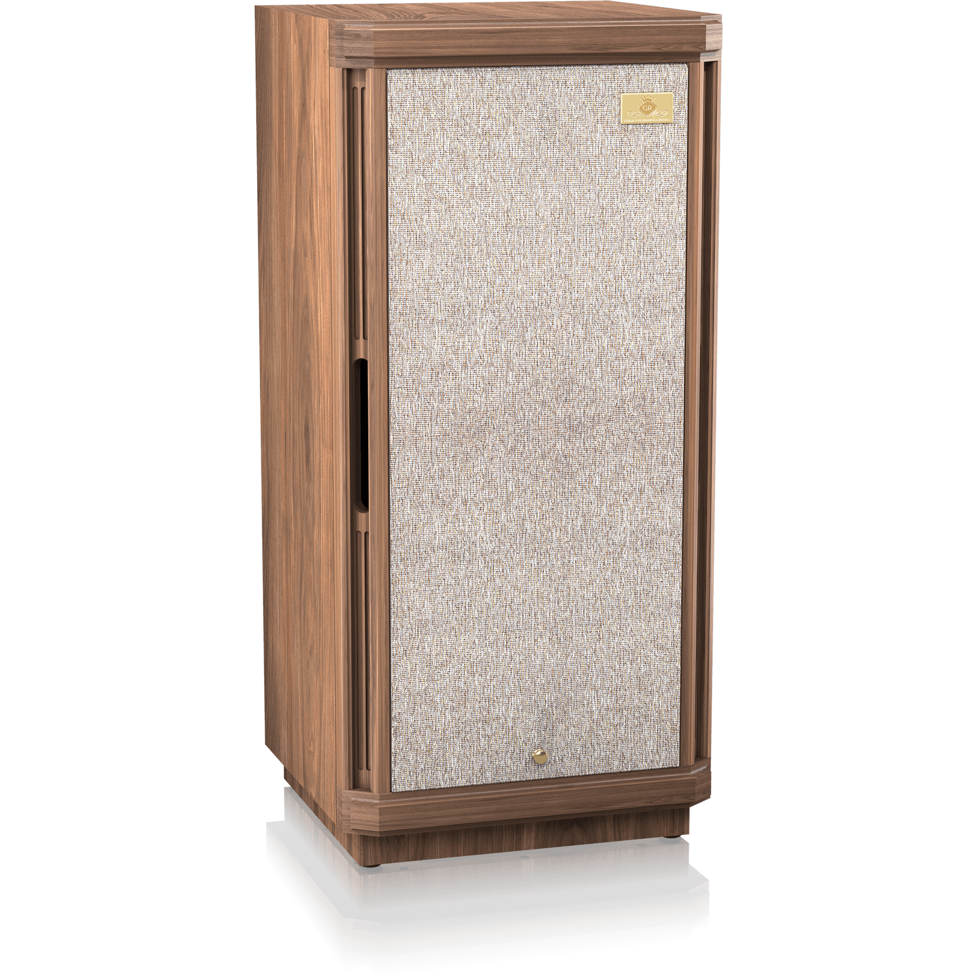 Tannoy Stirling III LZ SE Standlautsprecher Schrägansicht von links mit montierter Frontbespannung