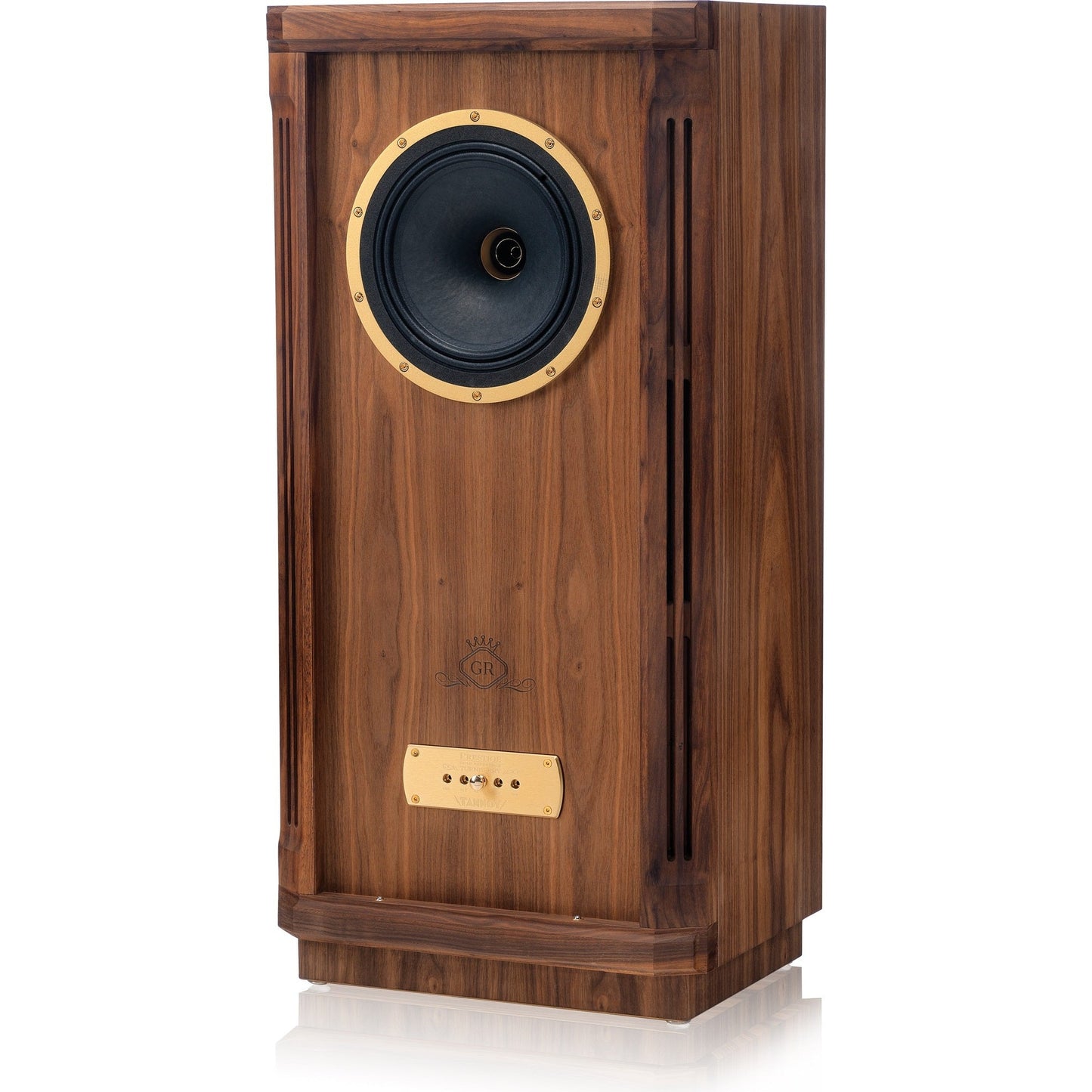 Tannoy Turnberry GR Standlautsprecher Schrägansicht ohne Frontbespannung mit sichtbarem Dual-Concentric-Treiber
