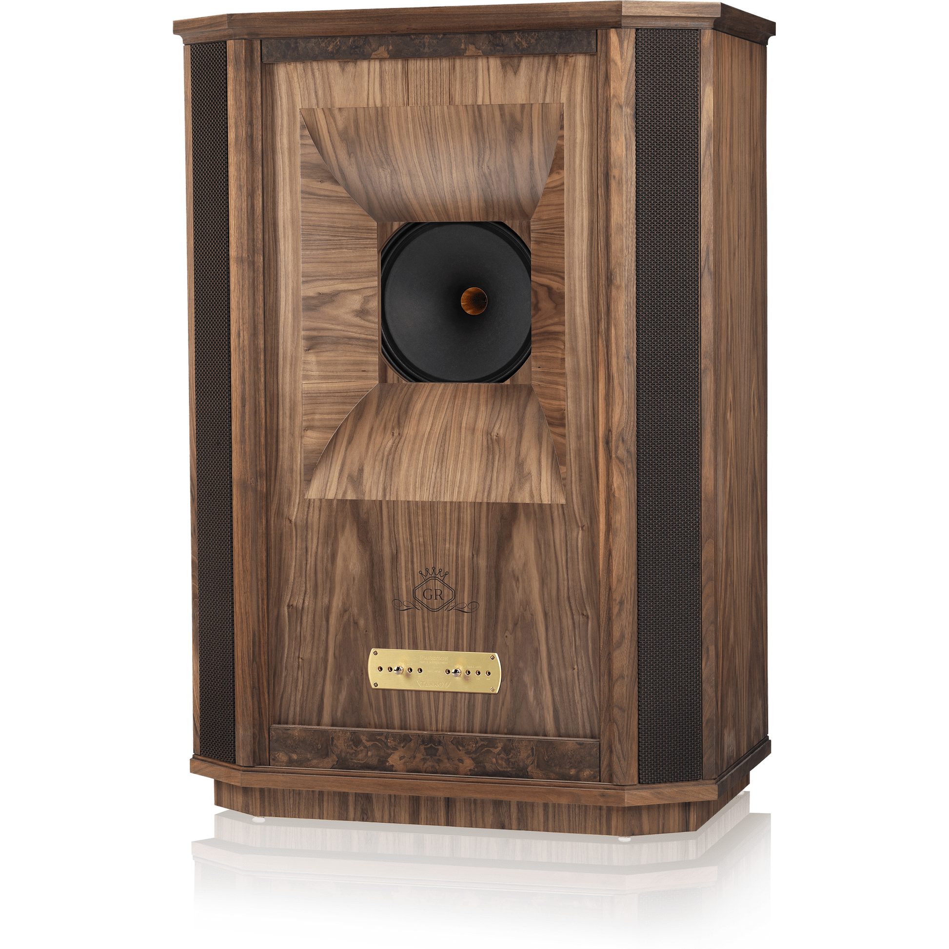 Tannoy Westminster Royal GR Standlautsprecher Schrägansicht ohne Frontbespannung mit Horngehäuse