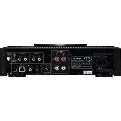 Technics SA-C600 CD-Netzwerk-Receiver Silber Anschlussfeld mit Phono, Line-In, LAN, Coax/Opt und Sub-Out