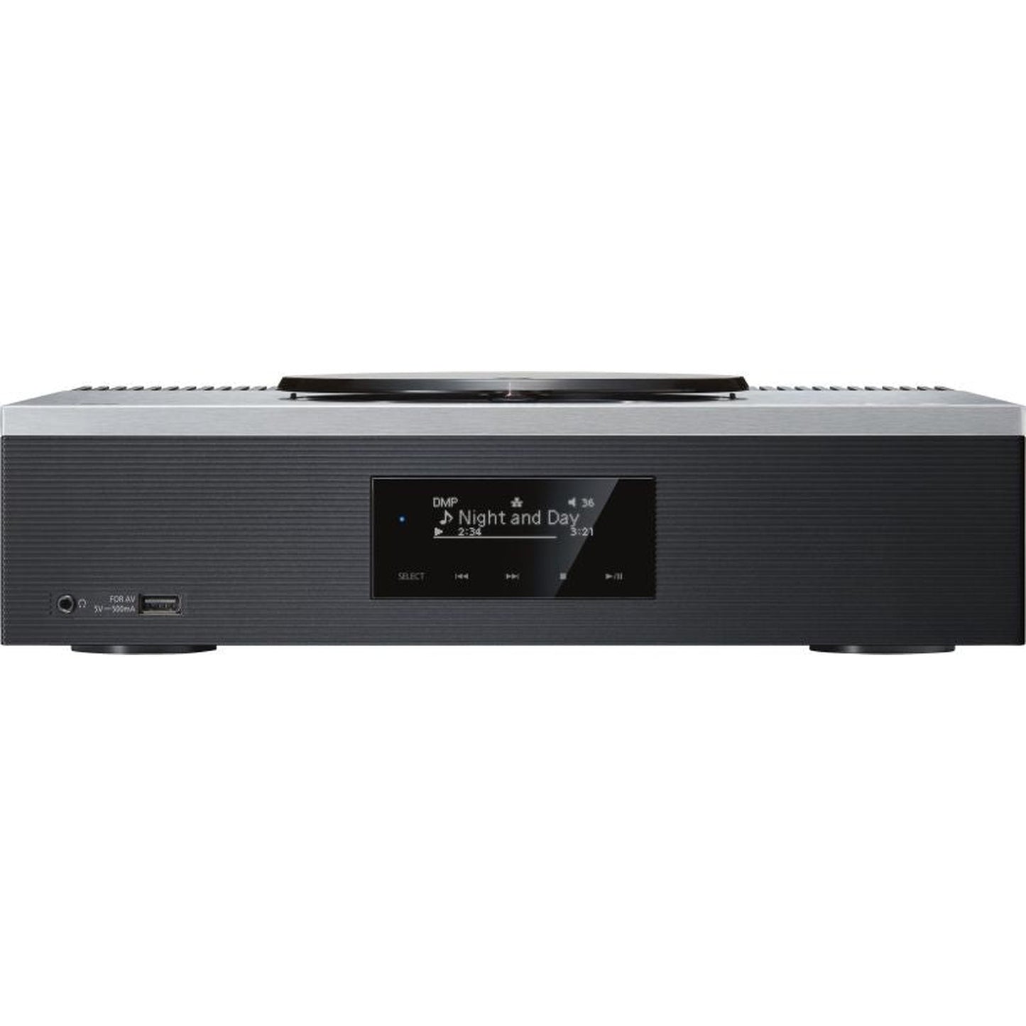 Technics SA-C600 CD-Netzwerk-Receiver Silber Frontansicht 2 mit Titelanzeige, USB und Kopfhörerbuchse