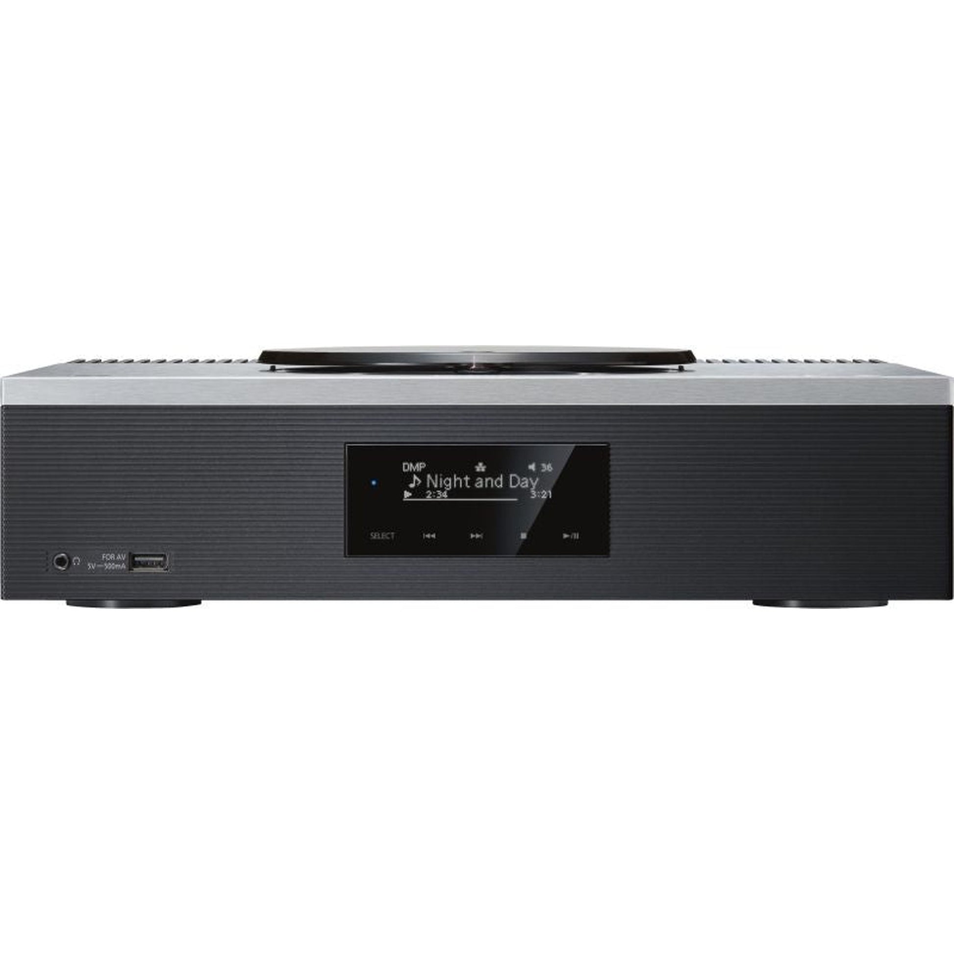 Technics SA-C600 CD-Netzwerk-Receiver Silber Frontansicht 2 mit Titelanzeige, USB und Kopfhörerbuchse