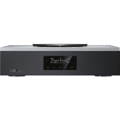 Technics SA-C600 CD-Netzwerk-Receiver Silber Frontansicht 2 mit Titelanzeige, USB und Kopfhörerbuchse