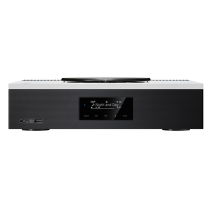 Technics SA-C600 CD-Netzwerk-Receiver Weiss Frontansicht 2 mit schwarzer Frontblende und aktivem Display