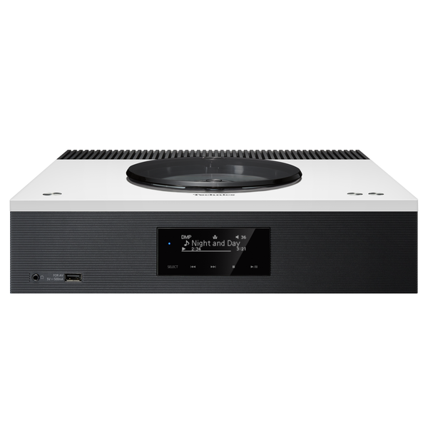 Technics SA-C600 CD-Netzwerk-Receiver Weiss Frontansicht mit CD-Fach in der weissen Deckplatte
