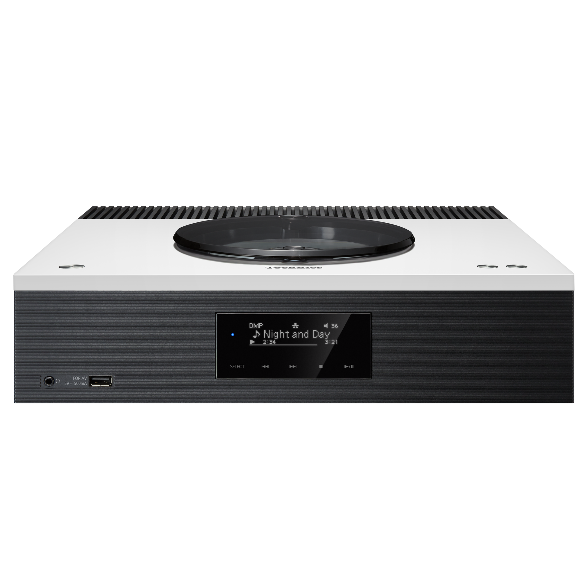 Technics SA-C600 CD-Netzwerk-Receiver Weiss Frontansicht mit CD-Fach in der weissen Deckplatte
