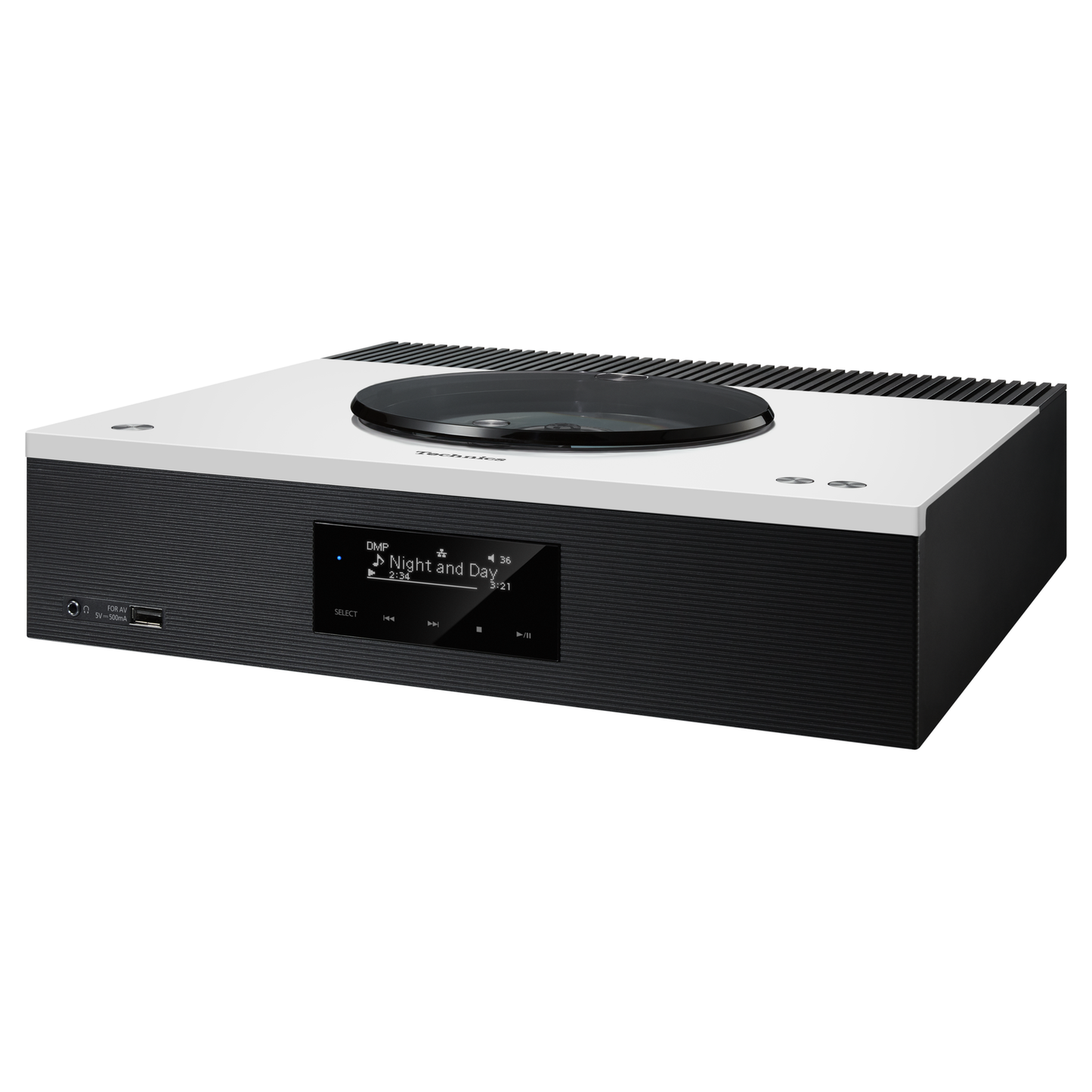 Technics SA-C600 CD-Netzwerk-Receiver Weiss Schrägansicht mit weisser Deckplatte und CD-Fach