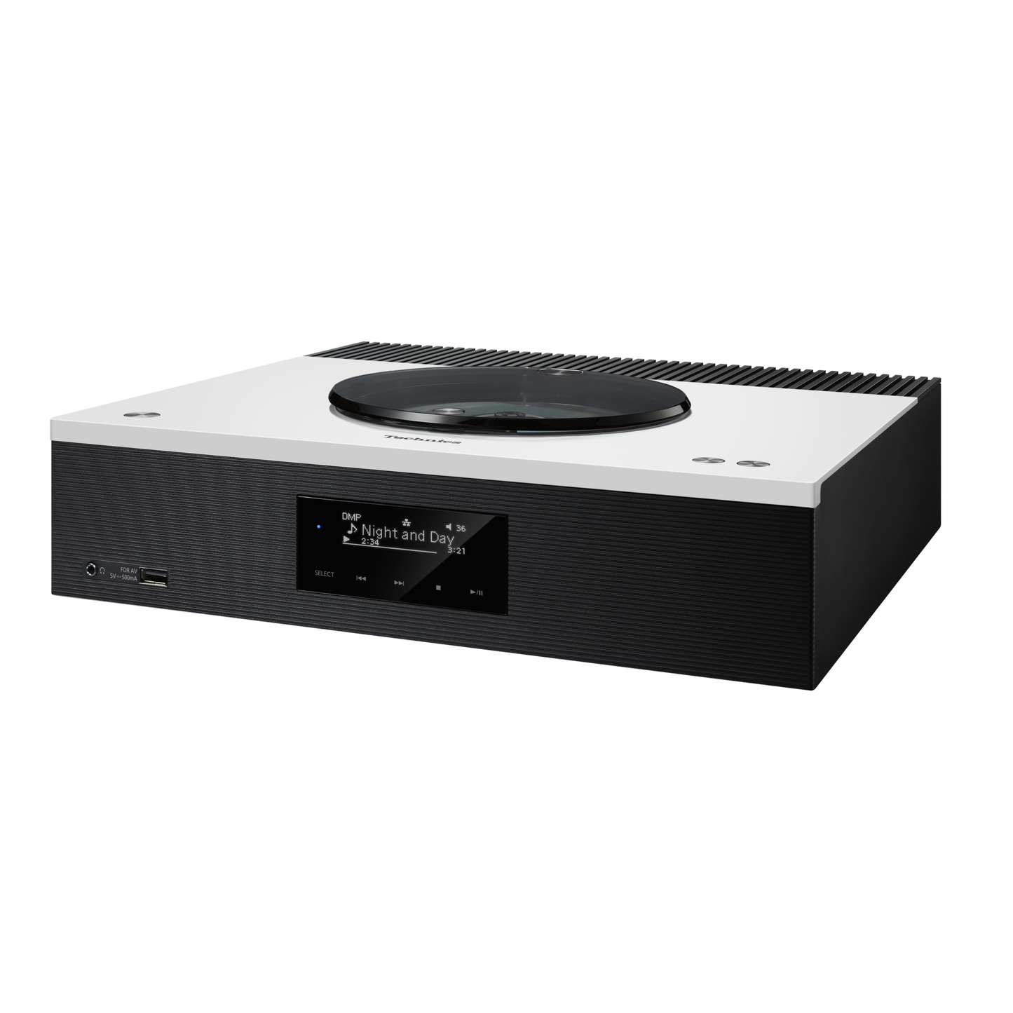 Technics SA-C600 + SB-C600 HiFi-Set Weiss Schrägansicht des SA-C600 mit weisser Deckplatte und CD-Fach