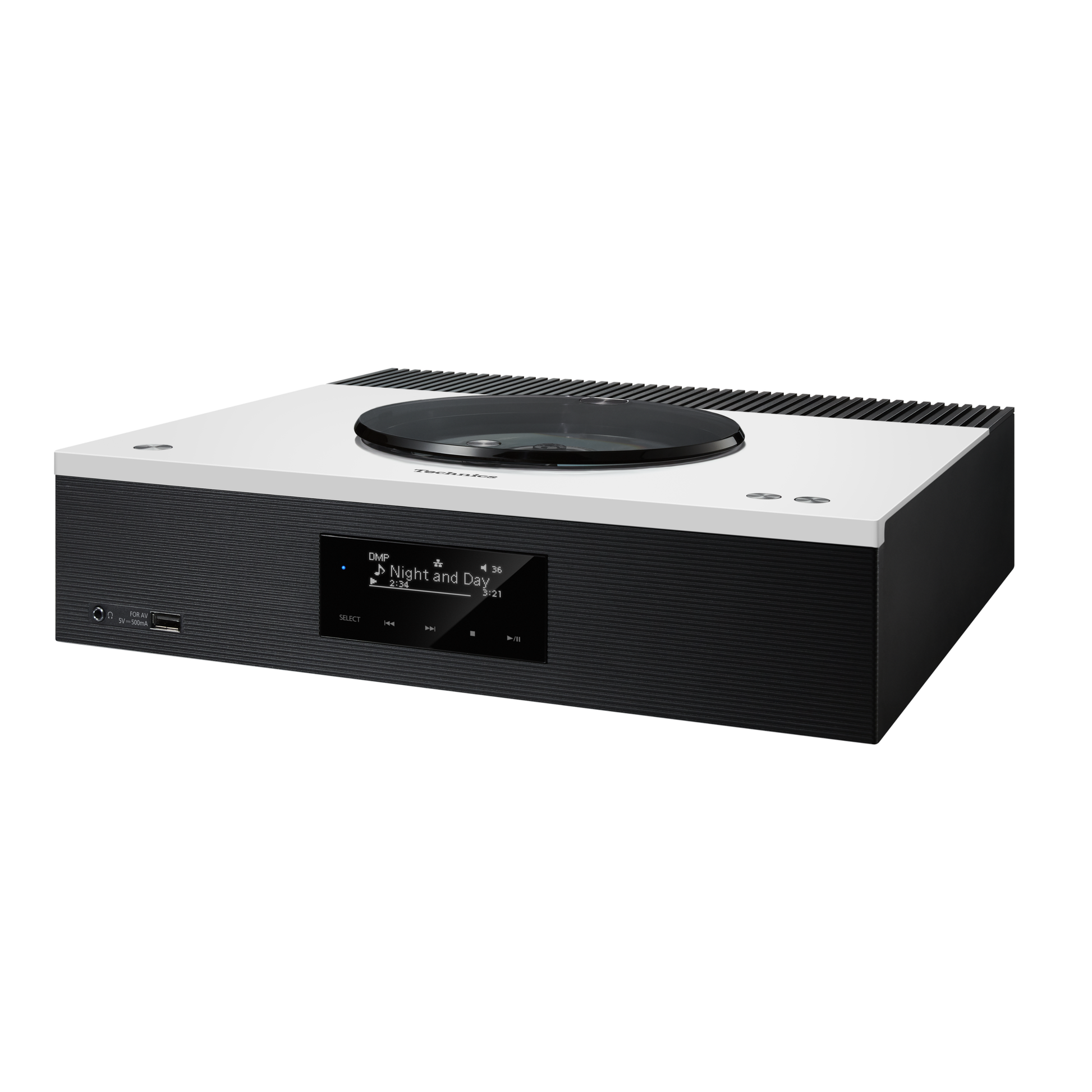 Technics SA-C600 + SB-C600 HiFi-Set Weiss Schrägansicht des SA-C600 mit weisser Deckplatte und CD-Fach
