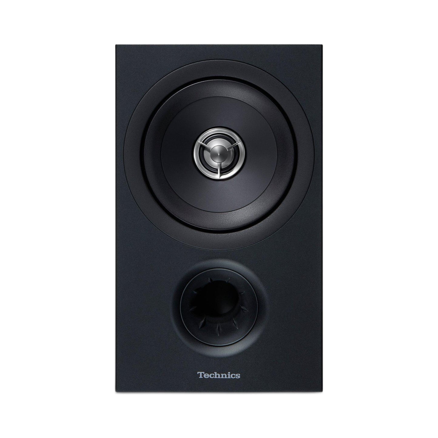 Technics SB-C600 Regallautsprecher Schwarz Frontansicht mit Koaxialchassis und Bassreflexöffnung