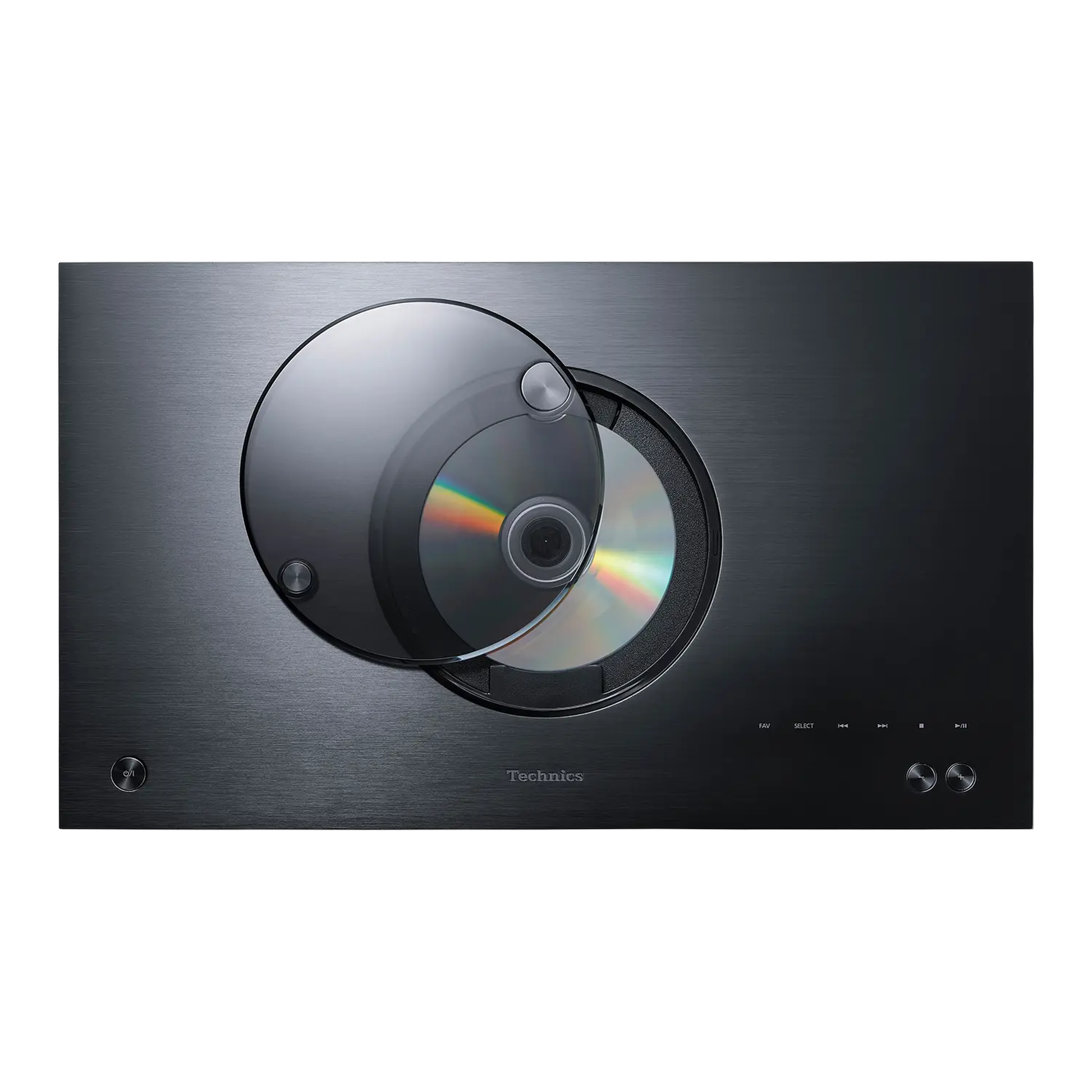 Technics SC-C70MK2 Kompaktanlage Schwarz Draufsicht mit geöffnetem CD-Deckel und Sensortasten