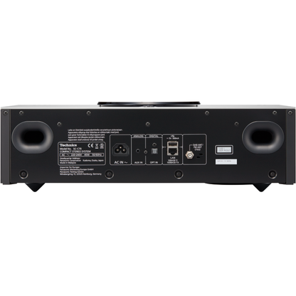 Technics SC-C70MK2 Kompaktanlage Silber Rückansicht mit AC-In, Aux-In, Opt-In, LAN, USB und DAB/FM-Antenne