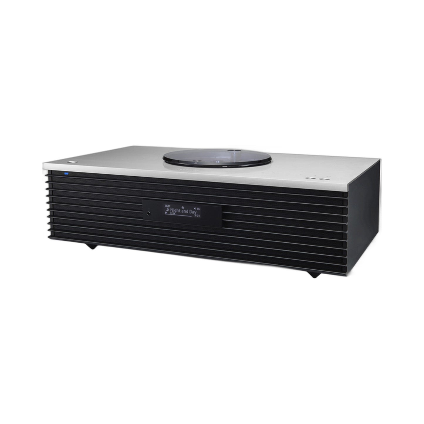 Technics SC-C70MK2 Kompaktanlage Silber Schrägansicht mit Alu-Deckplatte und CD-Fach