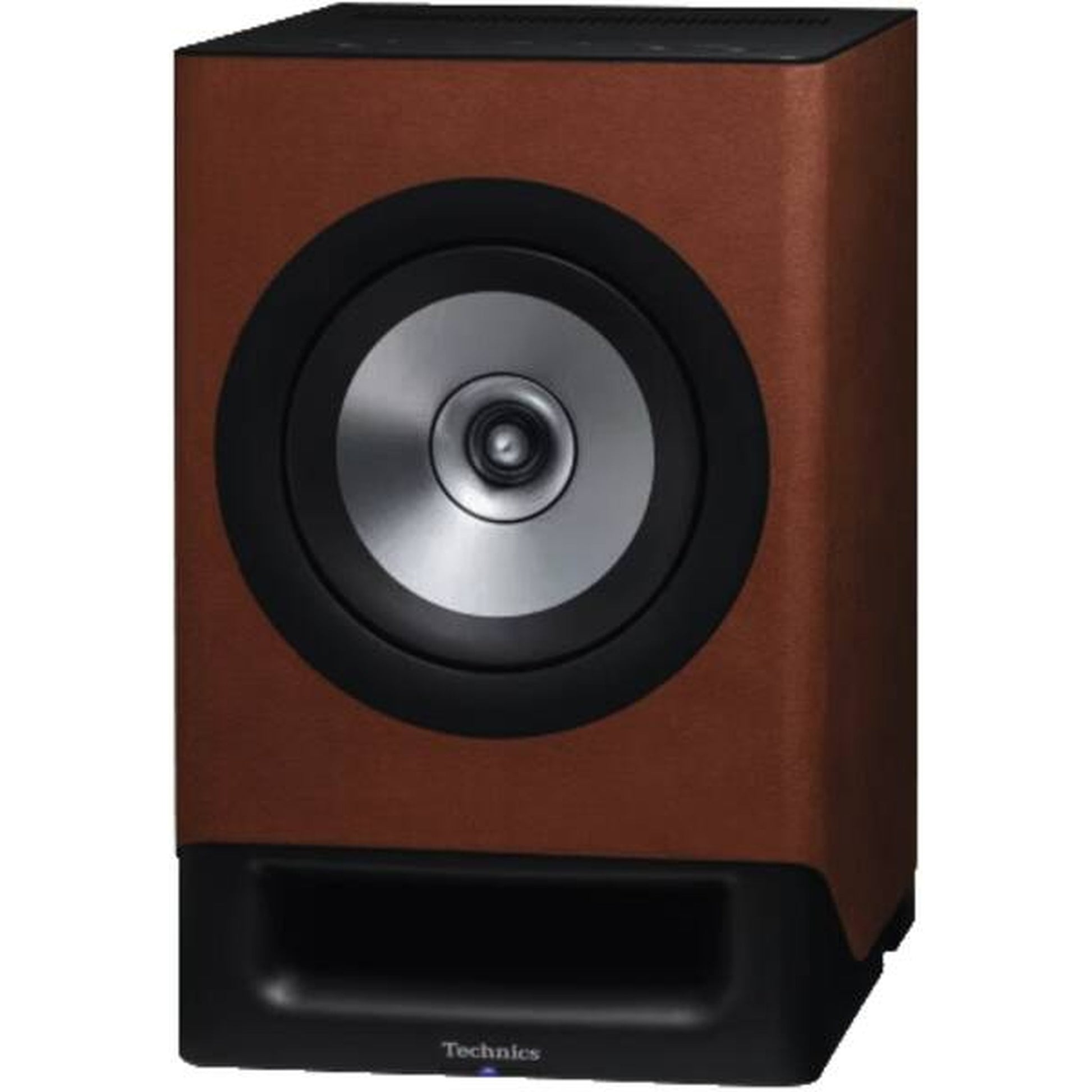 Technics SC-CX700 Streaming-Lautsprecher Terracotta Schrägansicht ohne Stoffabdeckung mit Koaxial-Treiber