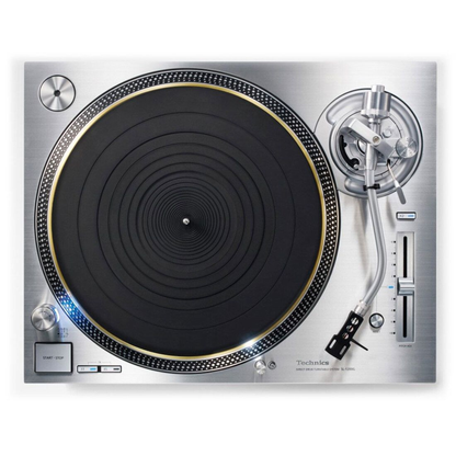 Technics SL-1200G Plattenspieler Silber Draufsicht mit Plattenteller, Tonarmbasis und Pitch-Fader