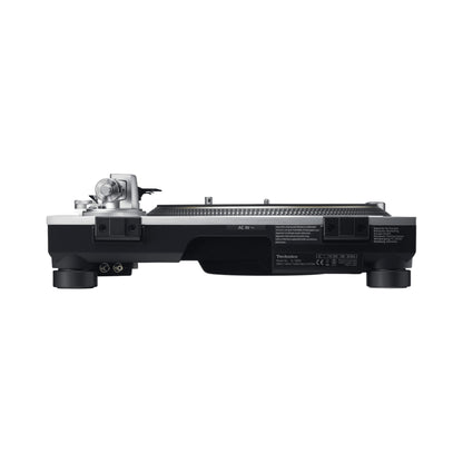 Technics SL-1200G Plattenspieler Silber Rückansicht mit AC IN, Cinch-Ausgang, Erdungsklemme und Typenschild